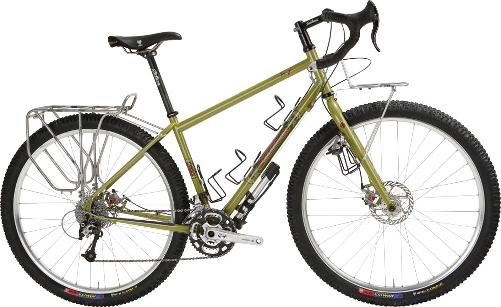 Salsa's stock photo of their new bike, Fargo. It is a touring bike based around 29" mountain bike wheels. I think I want one.